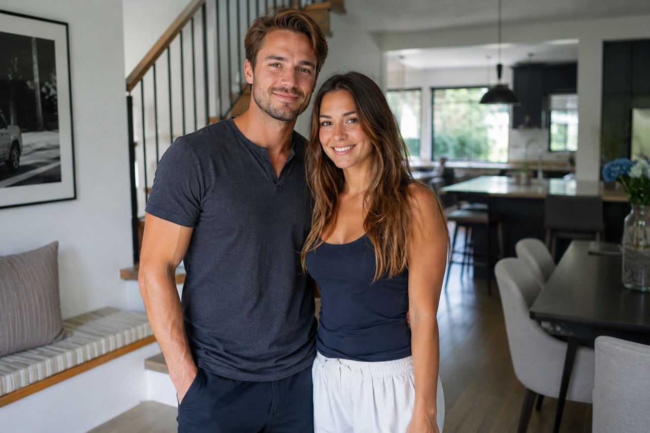 A smiling unmarried couple stands together in the entryway of their shared New York home, depicting a cohabitating couple who need wills, healthcare proxies, and other estate planning documents to protect each other's rights since New York law does not automatically extend inheritance or medical decision-making rights to unmarried partners.